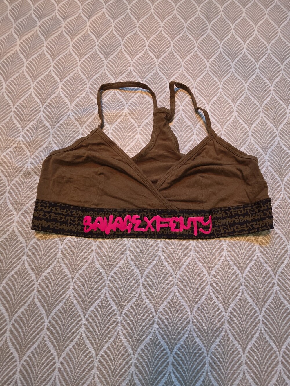 Savage X Fenty Olive Bralette with Pink Logo Band